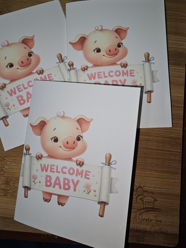 FarmhouseCreations.Store Welcome Baby - Pig Card