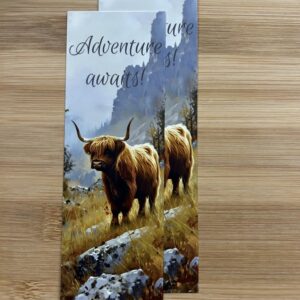 FarmhouseCreations.Store Adventure Awaits Highland Cow Bookmark