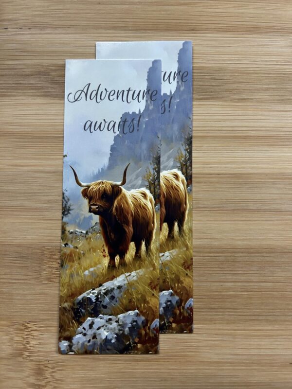 FarmhouseCreations.Store Adventure Awaits Highland Cow Bookmark